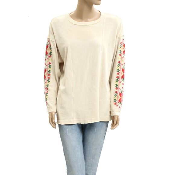 Free People We The Free Embroidered Tee Tunic Top Long Sleeve Slouchy S 283319 - Picture 1 of 5